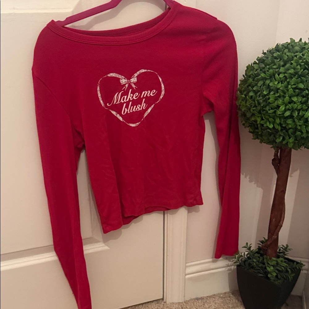 Make me blush Aeropostale coral Long Sleeve Top with Heart Graphic